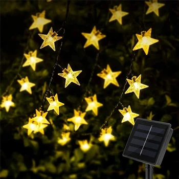 Звездные гирлянды 50LED, 8 режимов, мерцающие сказочные огни на солнечных батареях, водонепроницаемый рождественский пейзаж с мерцающими звездами на лужайке