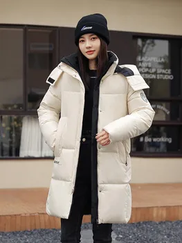 Зимние Новые куртки, женская Стильная верхняя одежда средней длины 2023, Утепленная теплая Пуховая хлопковая верхняя одежда с капюшоном, парка, пальто, женские куртки