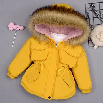 Зимняя куртка для девочек 2023 г., осенняя детская джинсовая теплая парка с капюшоном, детские куртки от 1 до 7 лет, верхняя одежда для девочек, пальто для малышей