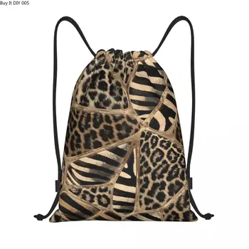 Изготовленная на заказ сумка на шнурке с животным принтом для женщин и мужчин, легкий рюкзак для хранения в спортивном зале с леопардом и зеброй