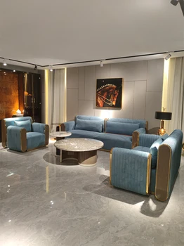 Итальянский легкий роскошный кожаный диван в сочетании с современной простой моделью кожаной мебели для гостиной на вилле