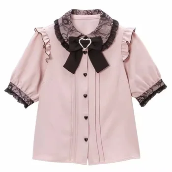 Кавайные Женские Рубашки Lolita Y2K, Милая Блузка В Японском Стиле С Элегантным Бантом, Милые Топы, Повседневная Эстетическая Рубашка Camisas De Mujer