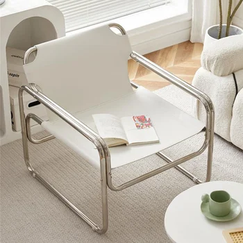 Кожаные Дизайнерские Кресла для гостиной С Подлокотником Relax Single Lounge Chair Металлической Спинкой Для Шезлонга Rotin Современная Мебель середины века