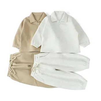 комплект детской одежды для девочек, высококачественные милые однотонные повседневные весенне-осенние хлопковые комплекты для девочек