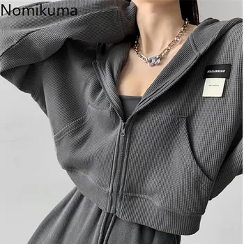 Корейская Куртка для Женщин 2023 Ropa Mujer Модная Повседневная Однотонная Верхняя Одежда На молнии Y2k Топы С Капюшоном И Карманами Уличная Одежда Пальто 27p265