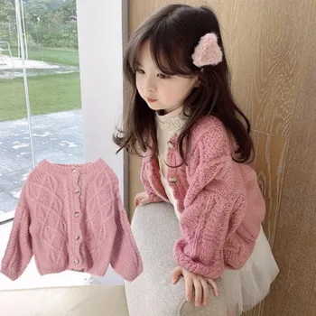 Корейские Детские свитера, Кардиган, Осень и зима 2023, новый Детский кардиган в стиле ретро из грубой шерсти и конопли, свитера для мальчиков и девочек от 1 до 8 лет