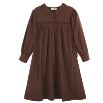 коричневое черное хлопковое платье-рубашка для девочек-подростков от 6 до 16 лет, осенне-зимние модные платья-клеш с рюшами, одежда
