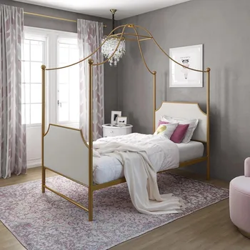Кровать Monarch Hill Clementine с балдахином, каркас Twin Size, Золотая мебель для спальни с подсветкой каркаса кровати Enfant