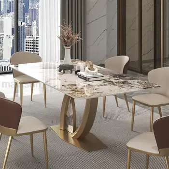 Кухонный остров, Мраморный прямоугольный стол, Обеденный набор на заказ, 4 стула, роскошный дизайн домашней мебели для современной виллы высокого класса