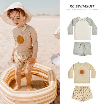 Летние детские купальники для детей от 1 до 8 лет, раздельный купальник для мальчиков, детский солнцезащитный быстросохнущий комплект, пляжный костюм, детские купальники