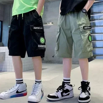 Летний модный детский комбинезон в корейском стиле для мальчиков Thin Tide, пятиточечные брюки с широкими штанинами, детские брюки для отдыха
