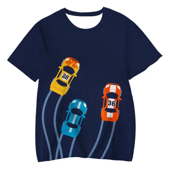 Летом 2023 года Новая детская мода, автомобиль с 3D-печатью, детская футболка с короткими рукавами, футболка для девочек, детская одежда