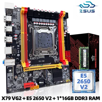 Материнская плата ZSUS X79 VG2 Комплектуется процессором Intel LGA2011 Xeon E5 2650 V2 CPU DDR3 1*16GB 1600MHZ ECC RAM Memory NVME M.2 SATA