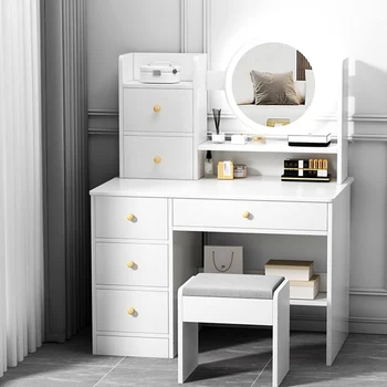 Минималистичные туалетные столики для спальни, стул для макияжа, Современный белый столик для макияжа, светодиодное зеркало, мебель Tavoli Da Trucco LJ50DT