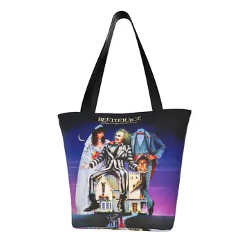 Многоразовая сумка для покупок Tim Burton Beetlejuice, женская холщовая сумка через плечо, портативные сумки для покупок из фильмов ужасов