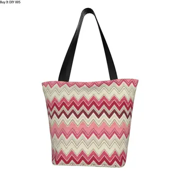 Многоразовая Шикарная Современная Домашняя хозяйственная сумка с зигзагообразной формой, наплечная холщовая сумка-тоут, переносные геометрические многоцветные сумки для покупок продуктов