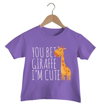 Модная детская одежда с жирафом, летняя повседневная детская футболка, топ с принтом You Bet Giraffe I'm Cute, футболка с мультяшными животными для мальчиков и девочек