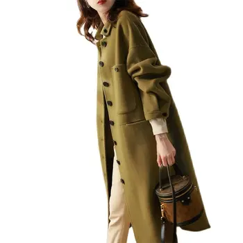 Модное однобортное шерстяное пальто с пряжкой 2023, Новая женская осенне-зимняя куртка, Корейская версия, ветровка, верхняя одежда, женская