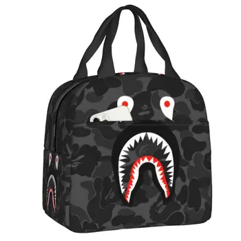 Модный камуфляжный камуфляж Shark Camo, термоизолированная сумка для ланча, женская портативная сумка для ланча для кемпинга на открытом воздухе, коробка для еды Bento Box