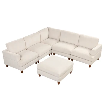 Модульный секционный диван из вельветовой ткани L-образной формы с оттоманкой, угловой секционный, просторное пространство, удобный для гостиной, офиса