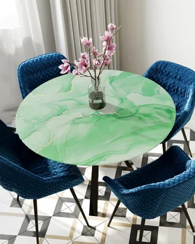 Мраморная текстура Градиентного зеленого цвета, защитная ткань для покрытия стола с эластичными краями, водонепроницаемая полиэфирная прямоугольная скатерть