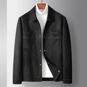 Мужская коричневая куртка оверсайз в стиле ретро, весна-осень, уличная одежда из замшевой ткани для мальчиков, рабочая одежда Карго, повседневное деловое официальное пальто на пуговицах Xxl