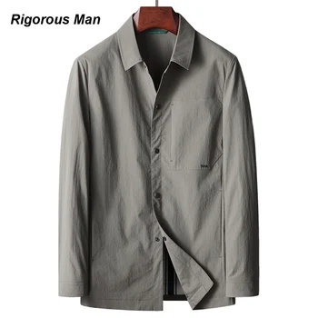 Мужская куртка высшего качества, весна-осень, молодежные роскошные деловые куртки на микроэластике, Повседневная рубашка С лацканами, Неглаженое мужское пальто