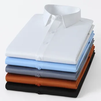 Мужская официальная модная рубашка с длинным рукавом, новейший бестселлер против морщин, удобная шелковистая мягкая деловая повседневная белая рубашка S-5XL