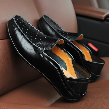 Мужская Повседневная Обувь из натуральной Кожи, Мягкие Мужские Лоферы, Мокасины, Дышащие Слипоны, Черная Обувь Для Вождения