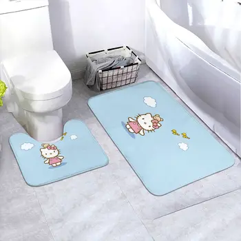 Набор ковриков для ванной в стиле аниме, водопоглощающий и противоскользящий коврик для пола, 2 предмета, противоскользящие накладки, коврик для ванной + контур