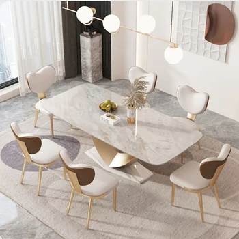 Набор обеденных столов и стульев из итальянского камня Современная Прямоугольная квартира Роскошная Кухня Мраморный стол Muebles Мебель для дома