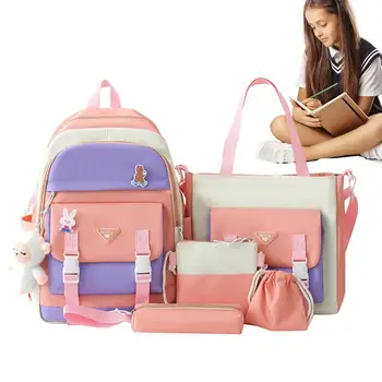 Набор рюкзаков Kawaii для девочек, набор рюкзаков для средней школы, школьный рюкзак большой емкости с аксессуарами Kawaii для студенческих путешествий