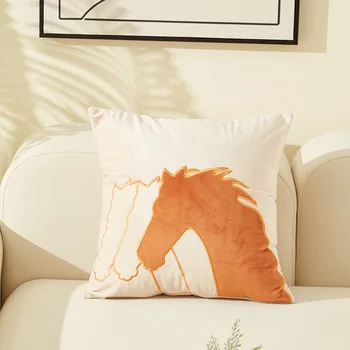 Наволочка с вышивкой оранжевой лошадки, Абстрактная геометрическая наволочка для патио, современное искусство, диван, кресло, постельные принадлежности Coussin Home Cojines