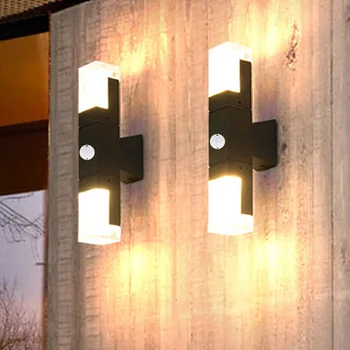 Наружный светодиодный настенный светильник мощностью 10/20 Вт с датчиком движения, водонепроницаемый Акриловый настенный светильник на крыльце, Вилла, здание отеля, Наружные настенные бра