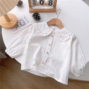 Новая осенняя детская Корейская весенне-осенняя кукольная рубашка с вышивкой в виде красочного банта, модная блузка для девочек