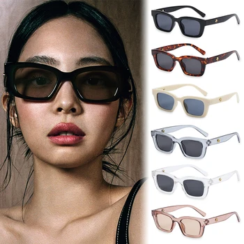 Новые Прямоугольные Солнцезащитные очки, Женские Мужские Ретро-очки для водителей, Модные очки в узкой квадратной оправе с защитой от UV400