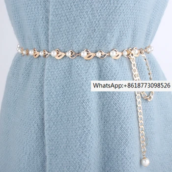 Новый женский металлический пояс-цепочка Sweet Leaf Pearl с тонкой талией и украшением для платья, универсальная цепочка, ремешок для платья корейской версии.