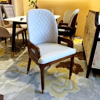 Обеденные стулья из массива дерева в скандинавском стиле, роскошная мебель для столовой, стул для гостиной с кожаной спинкой, современное кресло для ресторана на заказ