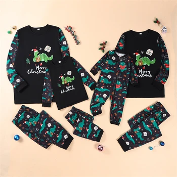 Одинаковые наряды для рождественской семьи 2023 года, комплекты пижам с динозаврами для папы, мамы, детей и младенцев, Рождественская пижамная одежда для папы, мамы и меня