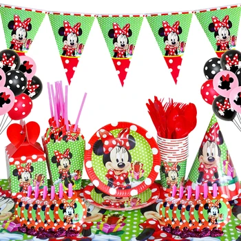 Одноразовая посуда Minnie Mouse Принадлежности для вечеринки Minnie Бумажные тарелки Стаканчики Салфетки декор вечеринки по случаю Дня рождения Disney Baby Shower Girl
