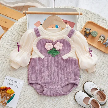 Осеннее Новое боди принцессы для малышей, Дизайнерская фиолетовая Верхняя одежда для маленьких девочек