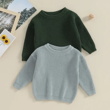 Осенний Вязаный свитер для маленьких мальчиков и девочек, повседневный трикотаж с длинными рукавами, Зимняя толстовка, Детский пуловер, одежда от 0 до 5 лет