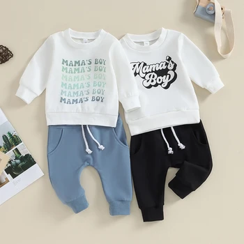 Осенняя одежда для маленьких мальчиков, толстовки с длинными рукавами и однотонные длинные брюки из 2 предметов, комплект одежды из 2 предметов
