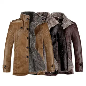 Отличное зимнее пальто, деловая зимняя куртка с карманами, мужская куртка из искусственной кожи для повседневной носки