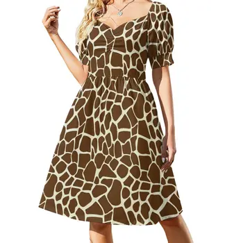 Платье с жирафом, коричневые платья Kawaii с животным принтом, весеннее стильное повседневное платье, дизайнерская одежда большого размера 4XL 5XL
