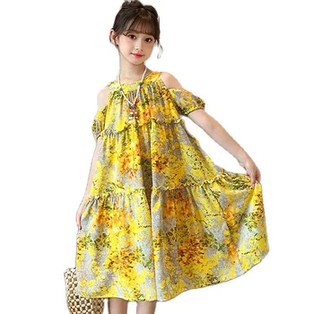 Пляжное платье для девочек, платье с цветочным рисунком для детей, новейшие детские платья для девочек, костюмы для девочек в повседневном стиле, детские