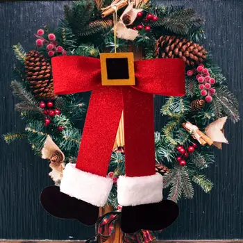 Подарочная коробка Рождественский бант, сияющий бант на ножке Санта-Клауса, сияющее украшение в виде рождественского банта, подвеска в виде банта на ножках Санта-Клауса для Рождественской елки