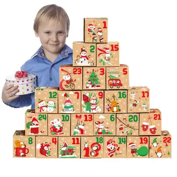 Подарочная коробка с Рождественским Адвент-календарем 1-24 24шт Рождественских Новогодних конфет и печенья из Крафт-бумаги для упаковки Рождественская подарочная коробка