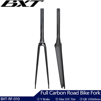 Полностью Карбоновая Вилка Дорожного Велосипеда V Brake 700C Дорожный Велосипед Carbo Fiber Fork QR 100x9 мм Дорожная Карбоновая Вилка С Конической Трубкой 39,8 мм Передняя Вилка