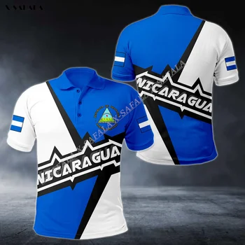 Пользовательский текст Флаг Никарагуа, Латинская Америка, Спортивная 3D Печать, Воротник мужской рубашки Поло с коротким рукавом, Дышащая Повседневная футболка